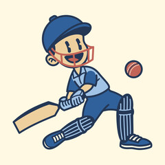 Joyfull Cricket Boy Playing in Vintage Style