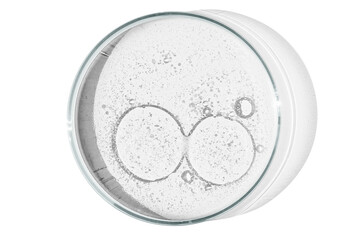 Petri dish isolated on empty background. drops, stains, bacteria and molecules in a Petri dish.