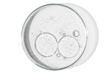 Petri dish isolated on empty background. drops, stains, bacteria and molecules in a Petri dish.