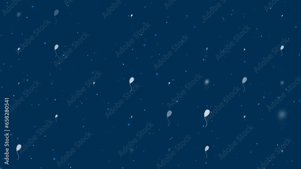 Poster template animation of evenly spaced balloon symbols of different sizes and opacity. animation of tra