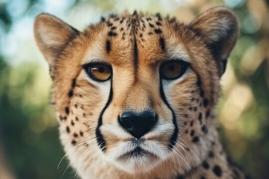 Cheetah close-up portrait on blurred background with bokeh