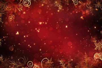 Abstract, red christmas background with golden ornaments and bokeh - 658282191