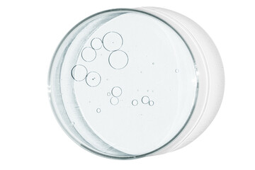 Petri dish isolated on empty background. drops, stains, bacteria and molecules in a Petri dish.