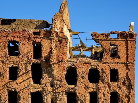 The ruins of the Gerhardt mill. One of the symbols of the Battle of Stalingrad. 1942-1943 Volgograd.