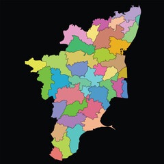 Tamilnadu state of India map with only colors vector design. isolated on black. eps10.  - obrazy, fototapety, plakaty