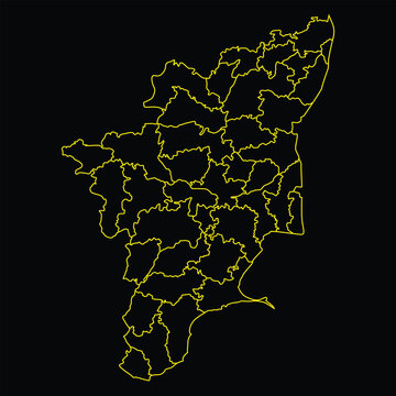 Tamilnadu state of India yellow color out line map design. isolated on black background