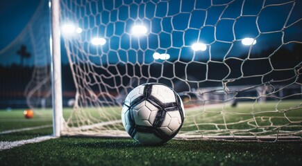 soccer ball on the stadium, soccer ball on the field, soccer ball background, soccer ball wallpaper, soccer ball near the goal net