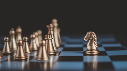 Gold and silver chess pieces in chess board game for business comparison. Leadership concepts, human resource management concepts.