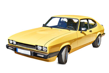 Fototapeta na wymiar Vintage retro old yellow car isolated white