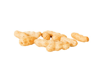 pile unpeeled peanuts isolated on white background, top view. Flat lay Healthy food concept