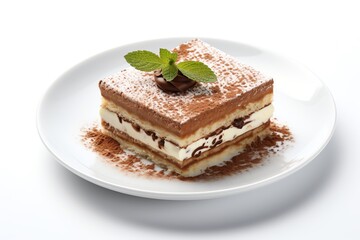 Fototapeta na wymiar Tiramisu Terrace cake isolated on white background