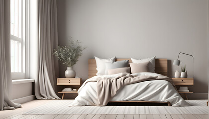 Fototapeta na wymiar Home mockup simple bedroom interior background, 3d render