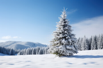 Christmas tree in snow as greeting background