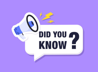 Did You Know? Did You Know banner design with loudspeaker or megaphone. Banner design for business, marketing and advertising. Logo design with megaphone, loudspeaker, quote for interesting fact. - obrazy, fototapety, plakaty