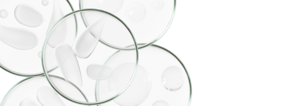 Rectangular banner with Petri dishes isolated. Smears of cream and gel. Can be pasted on your background