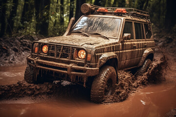 car driver driving through mud
