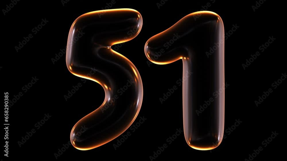 Poster loop animation of glowing number 51 in 3d rendering.