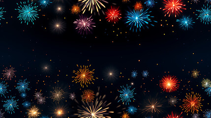 Fototapeta premium fireworks on the night sky - in red, white and blue colors - Seamless tile. Endless and repeat print.