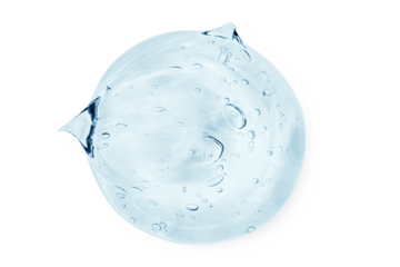 A large smear or drop of a clear blue gel, serum. On an empty transparent background.