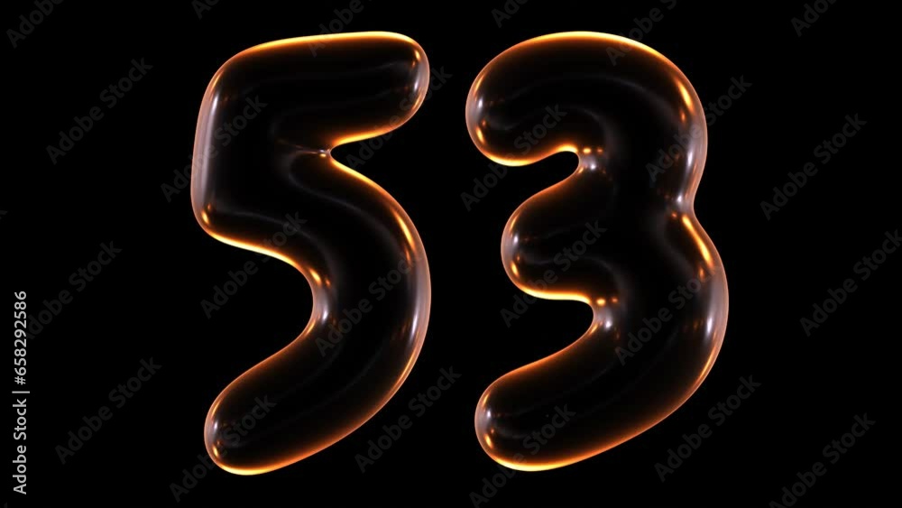 Poster loop animation of glowing number 53 in 3d rendering.