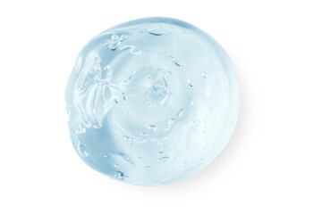 A large smear or drop of a clear blue gel, serum. On an empty transparent background.