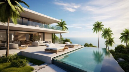 Envision a modern villa nestled along the coast, offering a tranquil and scenic retreat with panoramic ocean views