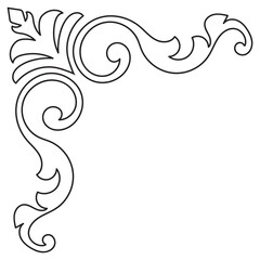 Thin line vintage corner. Medieval period of the Victorian dynasty. Fancy black monogram frame design element abstract icon collection Flower simple symbol