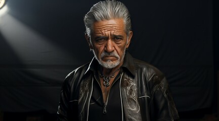 Obraz premium Handsome older Mexican man in a leather outfit.