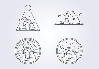 set bundled arches national park vector outline illustration design, linear iconic symbol arches template background