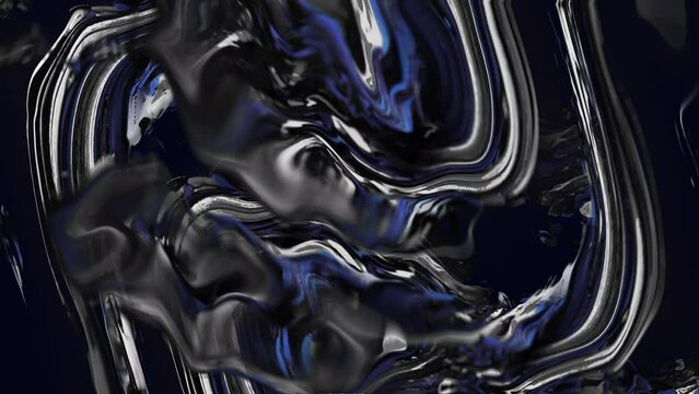 Abstract 3d Background Animation with Silver color. Slow motion of Liquid ink isolated on silver and dark blue background.