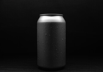
aluminum can with water drops