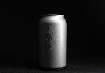 colorless aluminum soda can with white light and black background