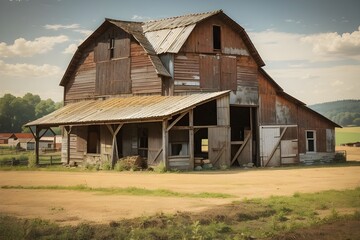 Obraz premium Whispers of Yesteryears Rustic Barnscape - Generative AI Edition