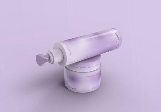 3d Cosmetic Dispenser Bottle and Jar Mockup