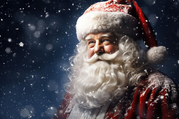 Merry Christmas with Santa Claus Snow falling winter environment Snowflakes on the night background.