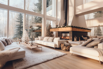 luxury and modern living room with christmas decoration
