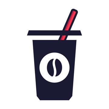 Coffee cup with red straw, drinking icon