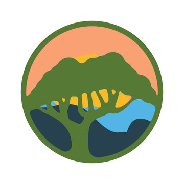 Oak tree brand with sunset beach