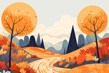 Fall autumn pattern background, abstract style. Good for fashion fabrics, children’s clothing, T-shirts, postcards, email header, wallpaper, banner, events, covers, advertising, and more.