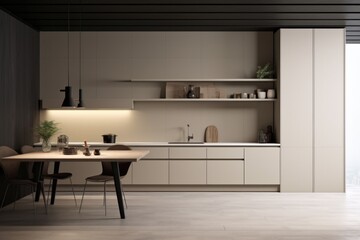 Fototapeta na wymiar A modern kitchen featuring sleek design, cutting-edge appliances, and a minimalist aesthetic. It embodies functionality, style, and efficiency for contemporary culinary experiences. Copy space 
