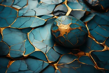 Fotobehang Un gros plan d'un marbre turquoise et doré, un rendu 3D © ✿🌸 Mykmicky 🌸✿