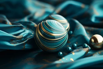 Fotobehang Un gros plan d'un marbre turquoise et doré, un rendu 3D © ✿🌸 Mykmicky 🌸✿