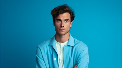 Confident Young Businessman Smiling - Portrait of a Handsome Man in Blue Casual Clothing