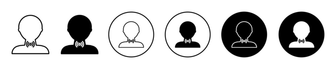 sore throat icon. Infection or irritation and itching in throat larynx symbol set. Unwell and pain in throat due to sore influenza and cough vector sign. Inflammation cold cough and discomfort logo
