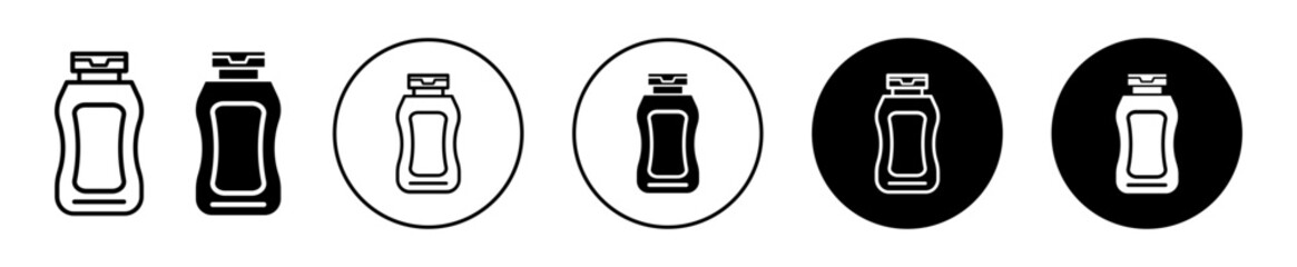 Mayo sauce bottle icon. Mayonnaise sauce bottle container symbol set. Plastic food seasoning squeeze ketchup bottle vector sign. Mayo cream  line logo - obrazy, fototapety, plakaty