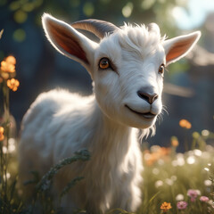 Obraz premium Cute goat grazing on meadow grass