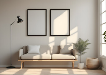 Modern Interior design, Poster frame, Mockup, Living room, Generative AI