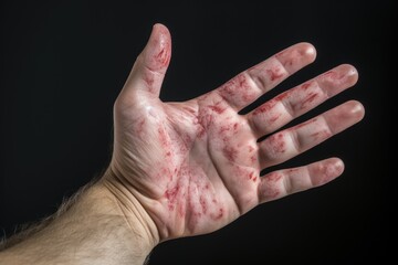 Close-up image of a hand with a skin disease.