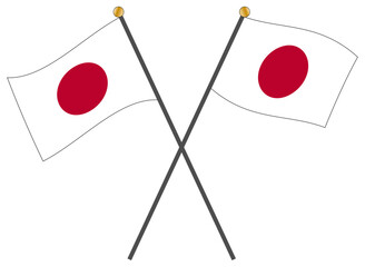 はためく日本の国旗 クロス2本
