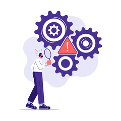 Search for problem and find solution or answer for business problem concept, businessman using magnifying glass to search for problem. Problem and root cause analysis